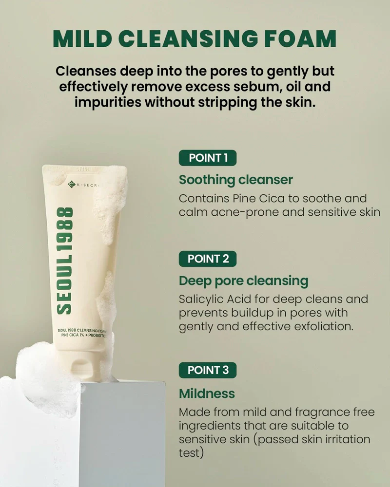 K-SECRET SEOUL 1988 Cleansing Foam Pine Cica 1% + Probiotics - Image 5