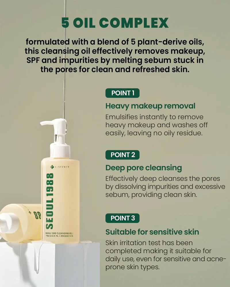 K-SECRET SEOUL 1988 Cleansing Oil: Pine Cica 1% + Probiotics - Image 6