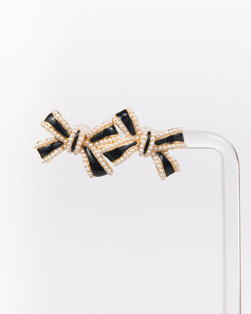 NYU NYU Black Bow Pearl Earrings - Image 2