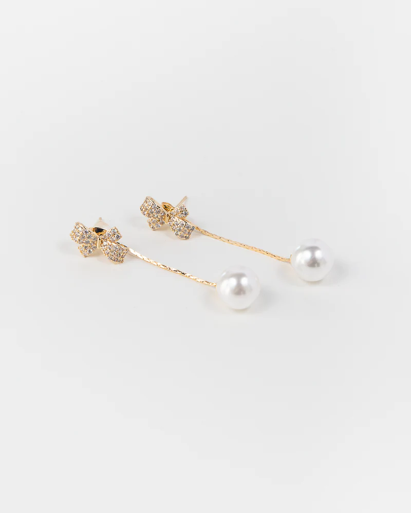 NYU NYU Glitter Bow Knot Pearl Dangle Drops - Image 2