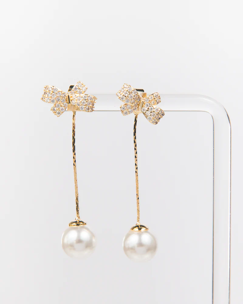 NYU NYU Glitter Bow Knot Pearl Dangle Drops - Image 3