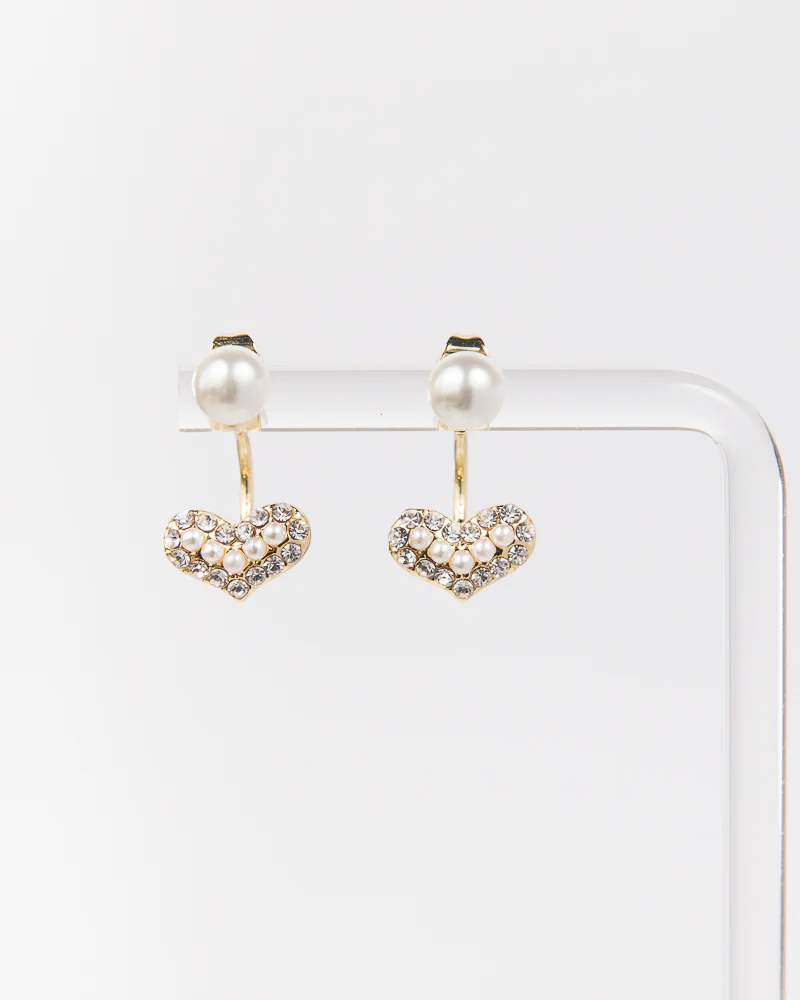 NYU NYU Pearl Crystal Heart Earrings - Image 2